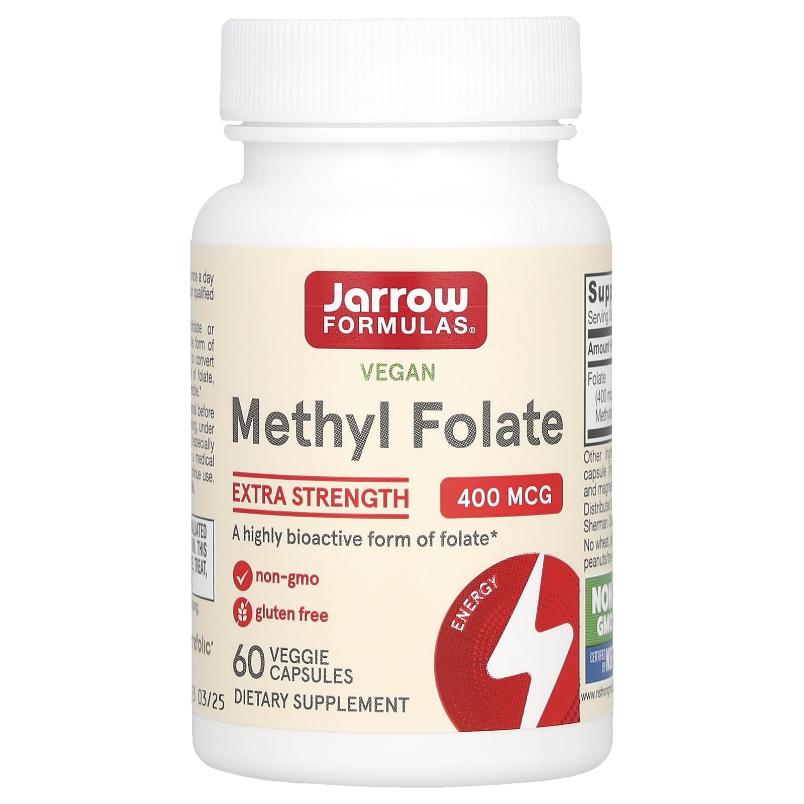 Jarrow Formulas, Methyl Folate, 400 mcg, 60 Veggie Caps UPC 790011300069 | HiLife Vitamins